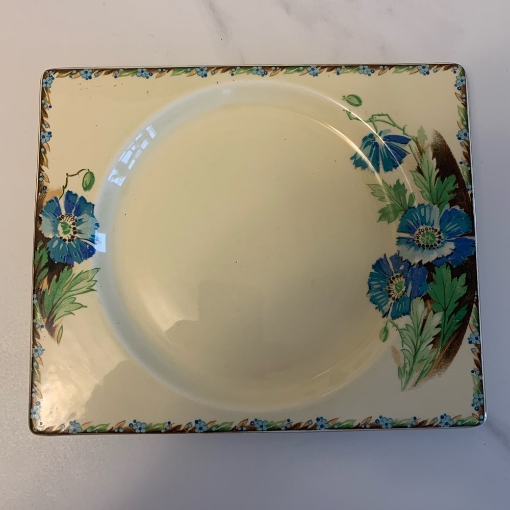 Vintage MCM Royal Staffordshire Biarritz Plate-Tray w/ Blue Gold Floral Design - Picture 4 of 4